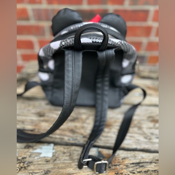 Disney Parks Loungefly Minnie Mouse Sequined Black White Polka Dot Mini Backpack - Picture 12 of 12